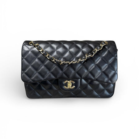 Chanel Black Lambskin Classic Jumbo Double Flap Bag