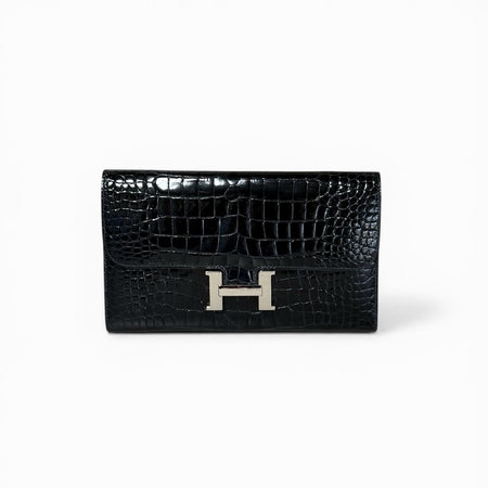 Hermes Constance Long Wallet in Noir Alligator with Palladium Hardware