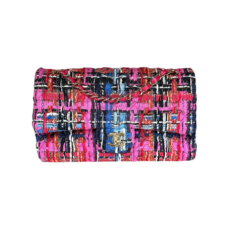 Chanel Pink Multicolor Tweed Medium Classic Double Flap Bag