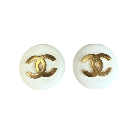 Chanel CC White Clip Earrings