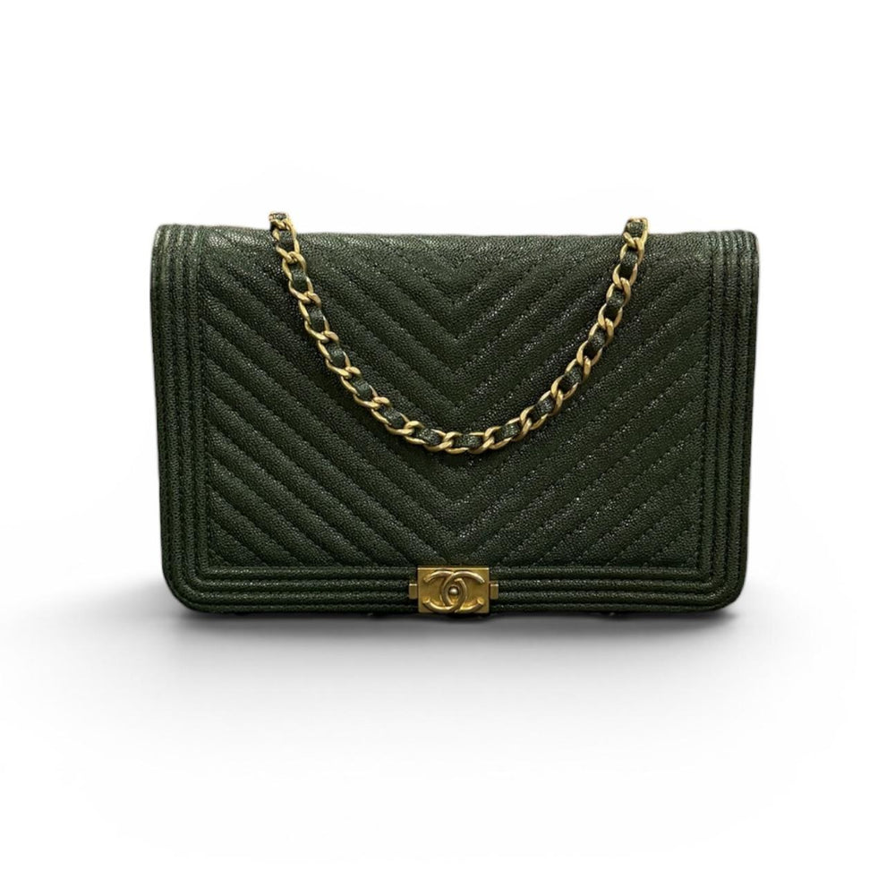 Chanel Green Chevron Wallet on Chain