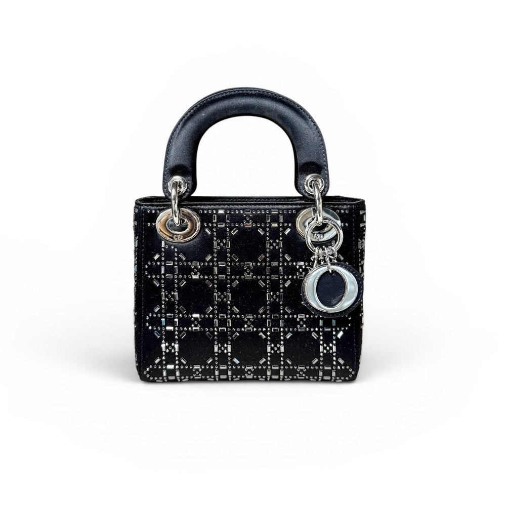 Christian Dior Black Satin Beaded Mini Lady Dior Bag
