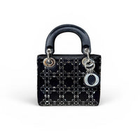 Christian Dior Black Satin Beaded Mini Lady Dior Bag