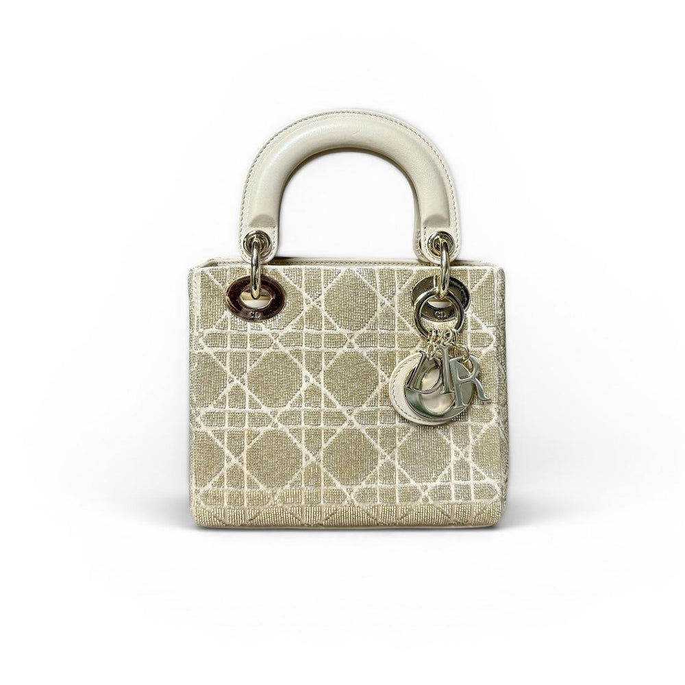 Christian Dior Beige Beaded Mini Lady Dior Bag