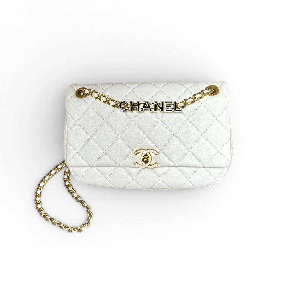 Chanel White Quilted Lambskin Logo CC Flap Bag