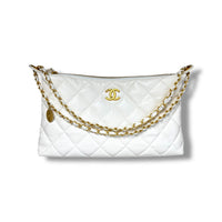 Chanel White Lambskin Quilted CC Hobo Bag