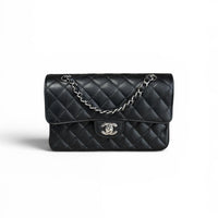 Chanel Black Caviar Small Classic Double Flap Bag with Silver Hardware