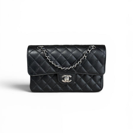 Chanel Black Caviar Small Classic Double Flap Bag with Silver Hardware
