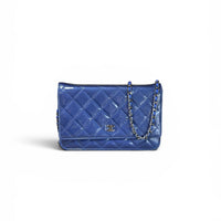 Chanel Blue Patent Leather Wallet On Chain