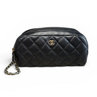 Chanel Black Caviar Double Zip Toiletry Case with Chain