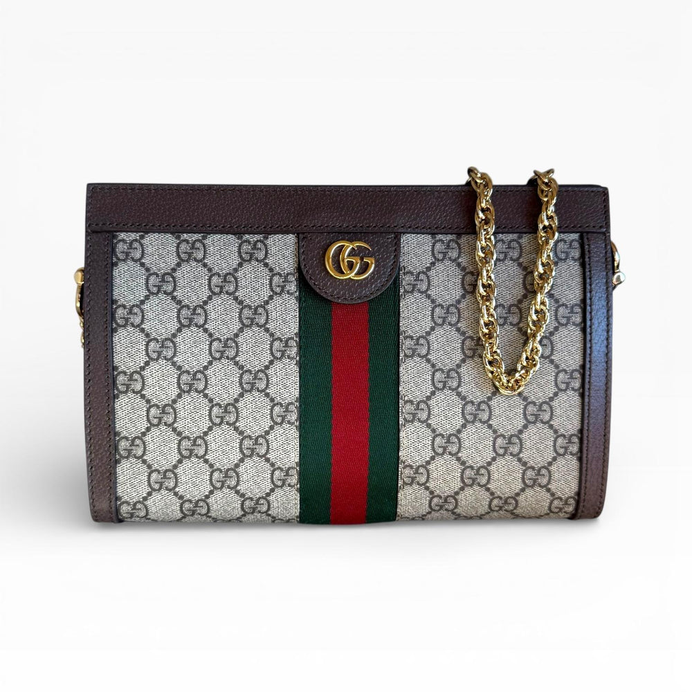 Gucci Ophidia Medium Shoulder Bag with Gold Chain Strap