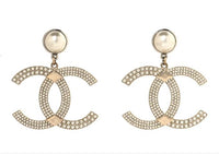 Chanel Crystal Pearl CC Drop Earrings