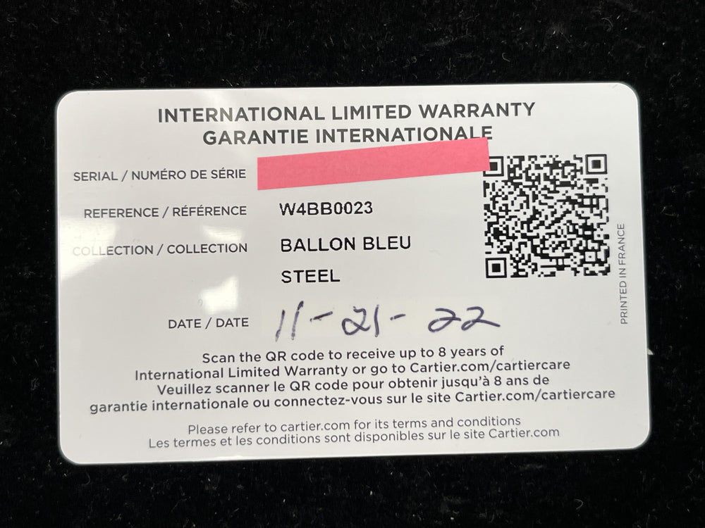 Cartier Ballon Bleu SS 33mm Diamond Bezel W4BB0023 card