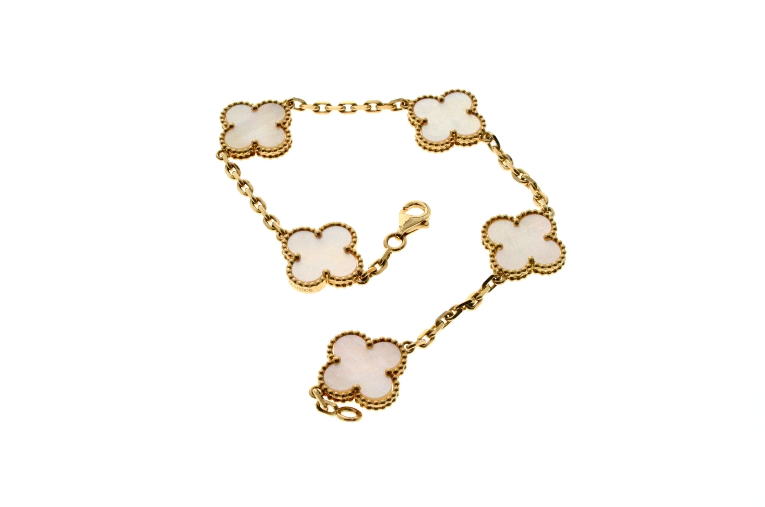 Van Cleef & Arpels Alhambra Mother of Pearl bracelet 5 motifs 18k Yellow Gold.