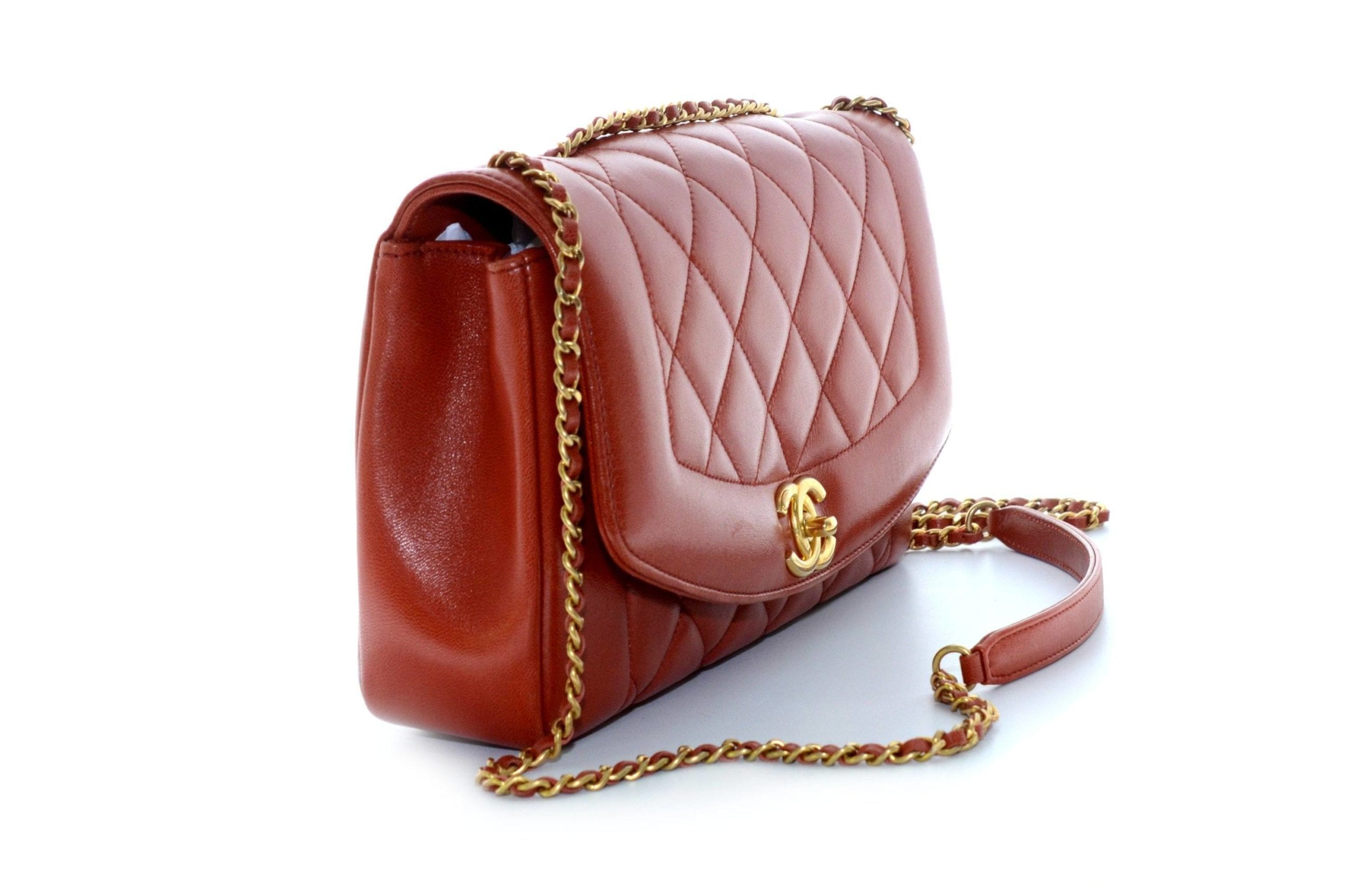 Chanel Diana Bag in Red With Gold Hardware Medium Size.