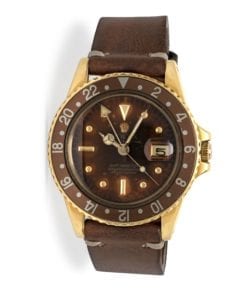 Rolex GMT-Master Solid 18kt Gold Tiger Eye Root Beer Tropical Nipple Dial.