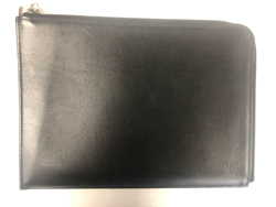 Louis Vuitton Side Zip Black Clutch with single Monogram Stamp - wear evident on exterior 3