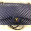 Chanel Blue Chevron Quilted Lambskin Leather Classic Medium Double Flap 1