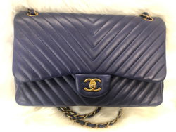 Chanel Blue Chevron Quilted Lambskin Leather Classic Medium Double Flap 3