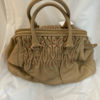 YSL Yves Saint Laurent Shoulder Bag Tan Leather with Ruched Detail in Red Thread 1