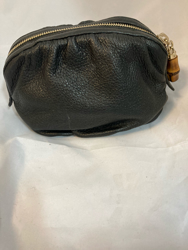 Gucci Black Cosmetic Makeup Bag Deerskin Pouch with Bamboo Zipper Dangle 3