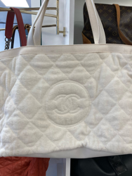 Chanel Ivory CC Terry Cloth Beach Bag Tote 3