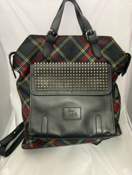 Christian Louboutin Plaid Flannel Backpack Handbag with Black Leather & Stud Details 3