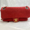Chanel Red Medallion Charm Flap Bag Chevron Wrinkled Lambskin Medium Gold Toned Hardware 1