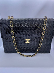 Rare Chanel Jumbo Lacquered Wicker Flap Bag Gold Toned Hardware CC Clasp 3