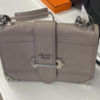 Prada Cahier Grey Calf Leather Silver Toned Hardware Iconic Flap with Front Closure Strap Leather Lining 4