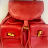 Gucci Vintage Red Leather Bamboo Backpack 2