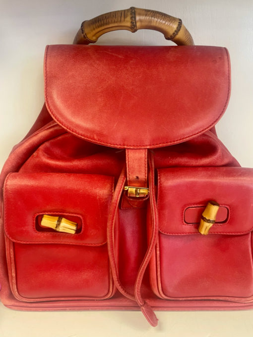 Gucci Vintage Red Leather Bamboo Backpack 3