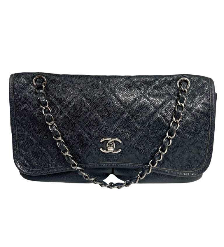 Chanel Navy Caviar Natural Beauty Flap Bag With Silver Hardware - Image 2