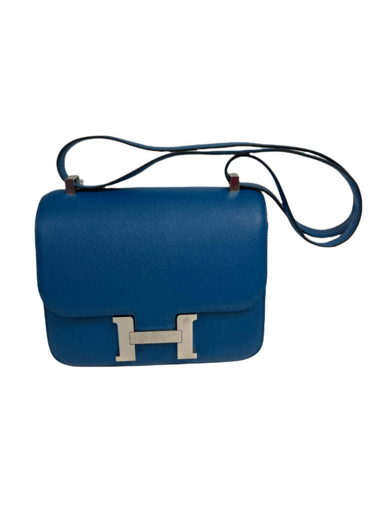 Hermes Constance 24 Bleu Izmir Epsom Leather Shoulder Bag Palladium Hardware May 4, 2024