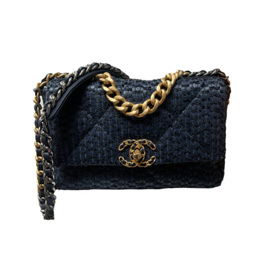 Chanel 19 Medium Flap Bag Navy Tweed 3
