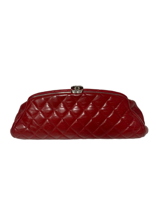 Chanel red clutch Mademoiselle kiss lock (SHW) 3