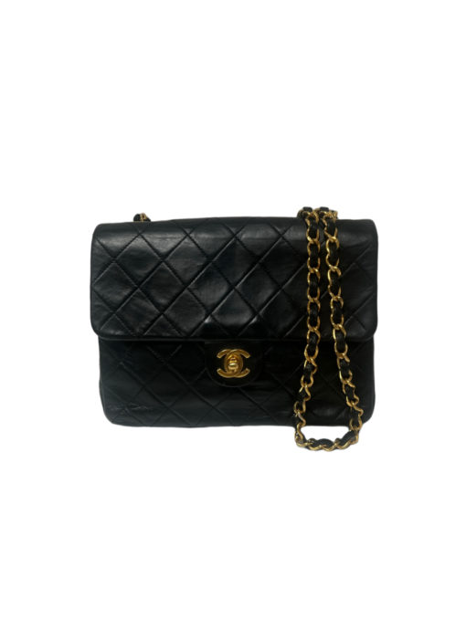 Chanel black 8" square flap bag GHW 3