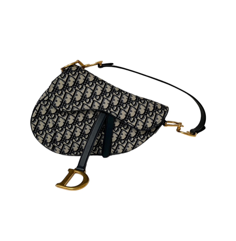 Used Blue Christian Dior Oblique Canvas Saddle Shoulder Bag with Gold  Hardware Houston,TX