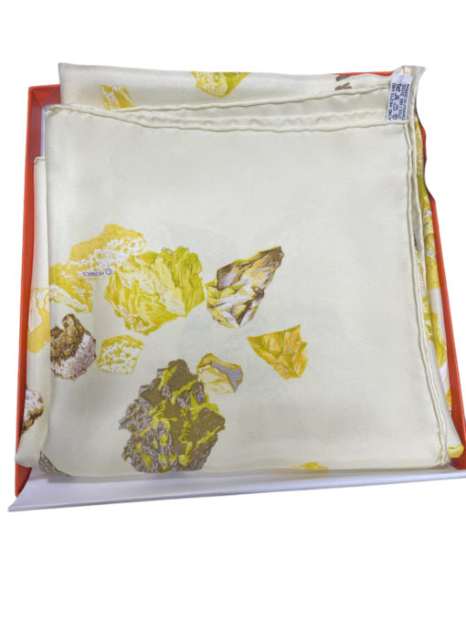 Hermes Silk Scarf Yellow with Mineraux Motif 3