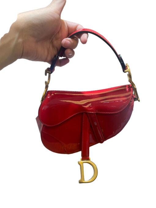 C.Dior Red Patent Mini Saddle bag with Gold Hardware 3