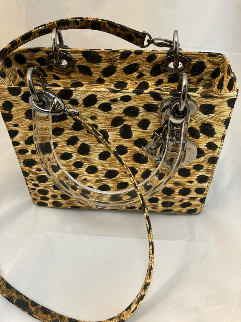 Lady Dior Canvas Leopard Print with Acrylic Handles - includes attached ...