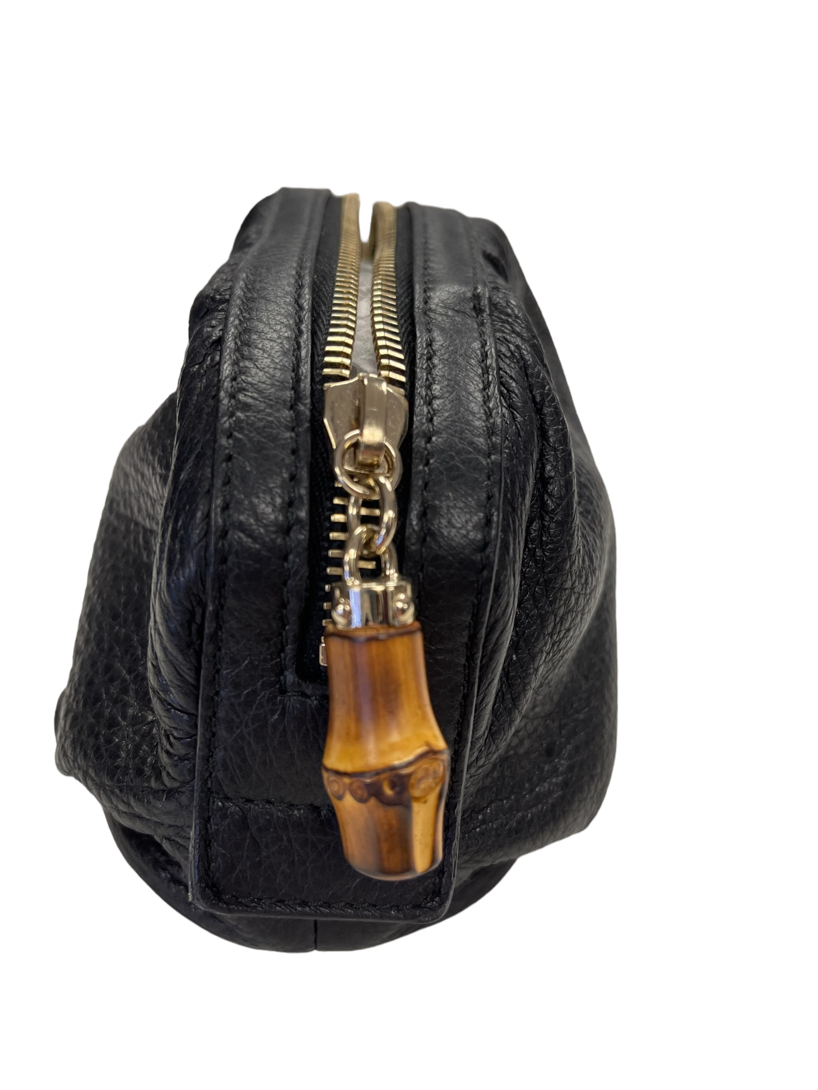 Elise Makeup Bag - Cotton Black Classic Leather