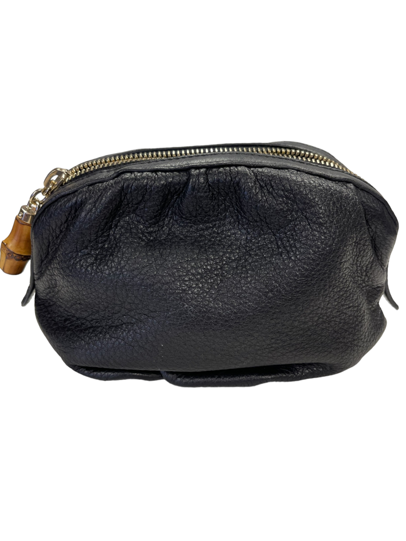 Used Black Gucci Black Cosmetic Makeup Bag Deerskin Pouch with Bamboo  Zipper Dangle Houston,TX