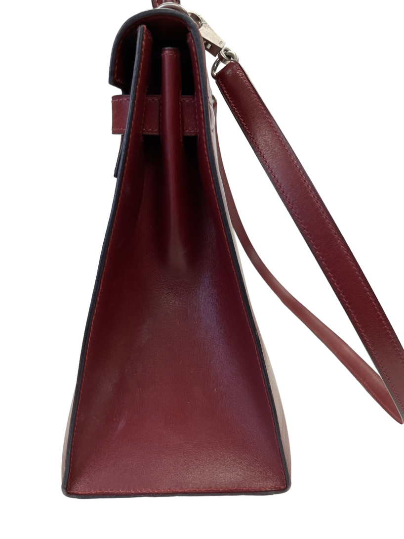 Hermes 35cm Rouge H Clemence Leather Palladium Plated Birkin Bag