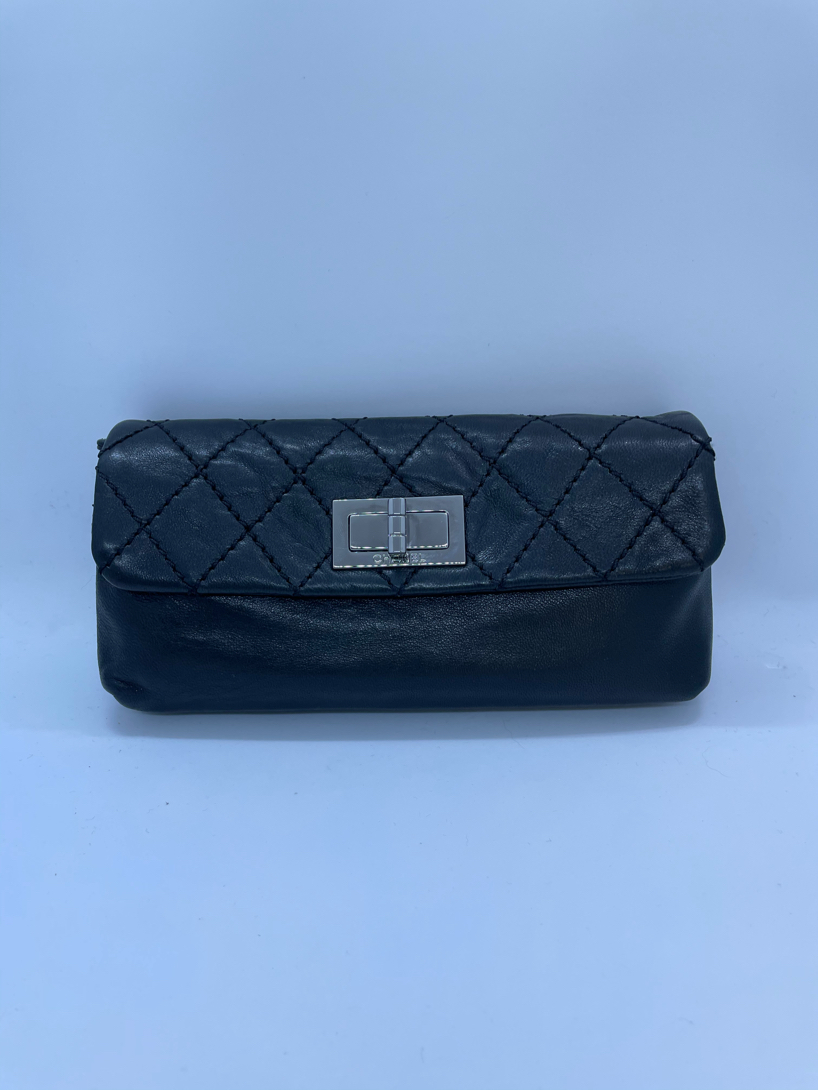 Used Chanel Reissue Clutch Black Quilted with Brushed Silver Hardware