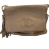 CHANEL Authentic Vintage CC Tassel Messenger Bag in Beige Leather 24
