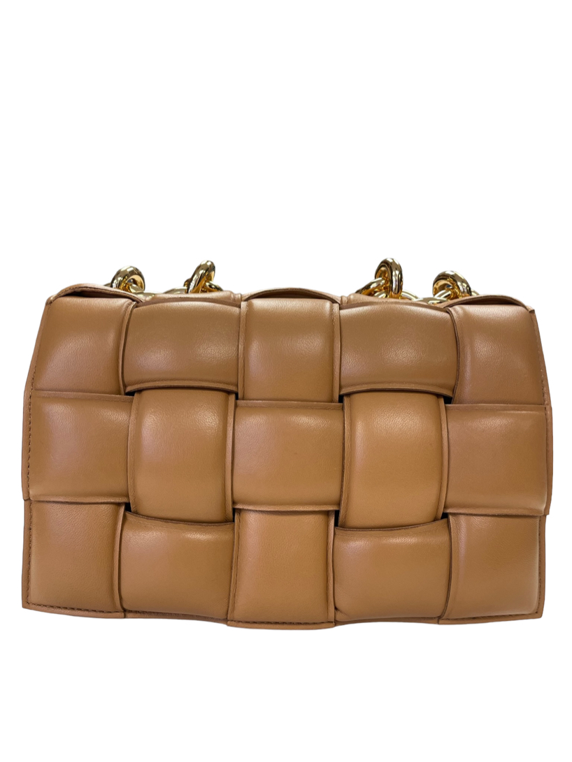 Used Brown Bottega Veneta Padded Chain Cassette Shoulder Bag Caramel  Leather Gold Hardware Houston,TX