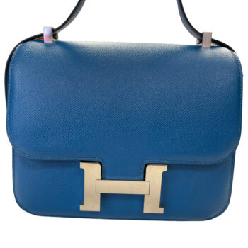 Used Blue Hermes Constance 24 Bleu Izmir Epsom Leather Shoulder
