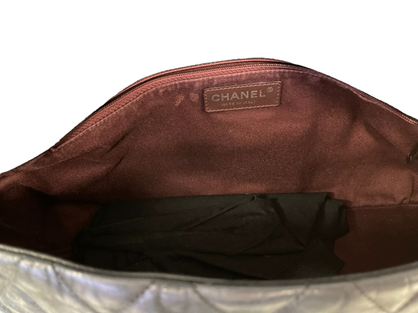 Chanel Surpique Chevron Medium Lambskin Leather Flap Crossbody Bag Black