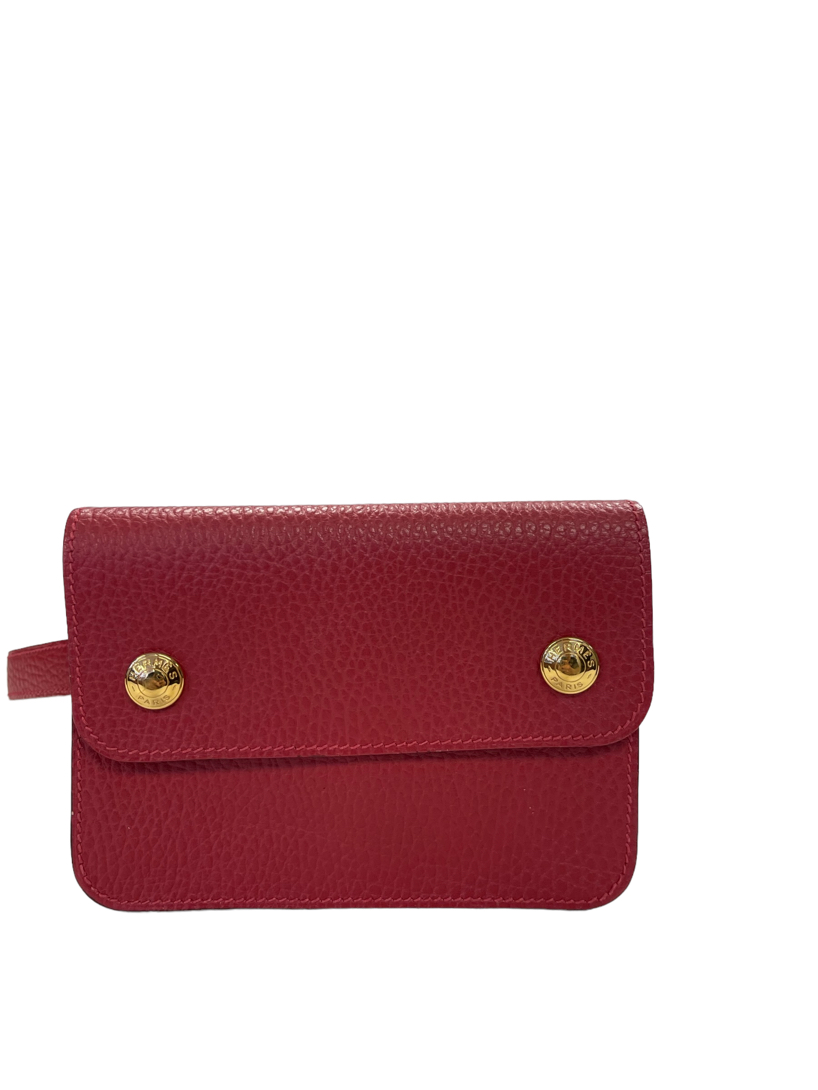 Hermes Authentic Vintage Red Togo Leather Bullet Pochette Waist Belt Bag 4
